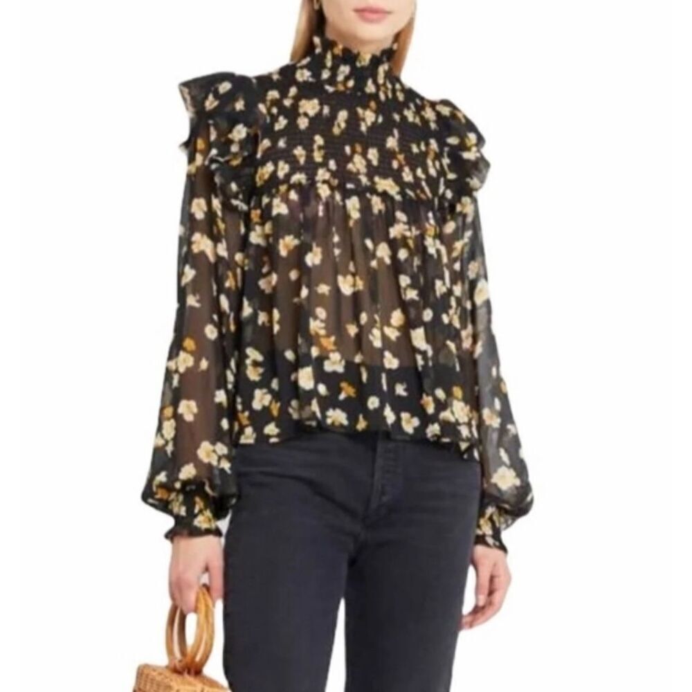 O.P.T. One Pretty Time High neck flower print blouse L